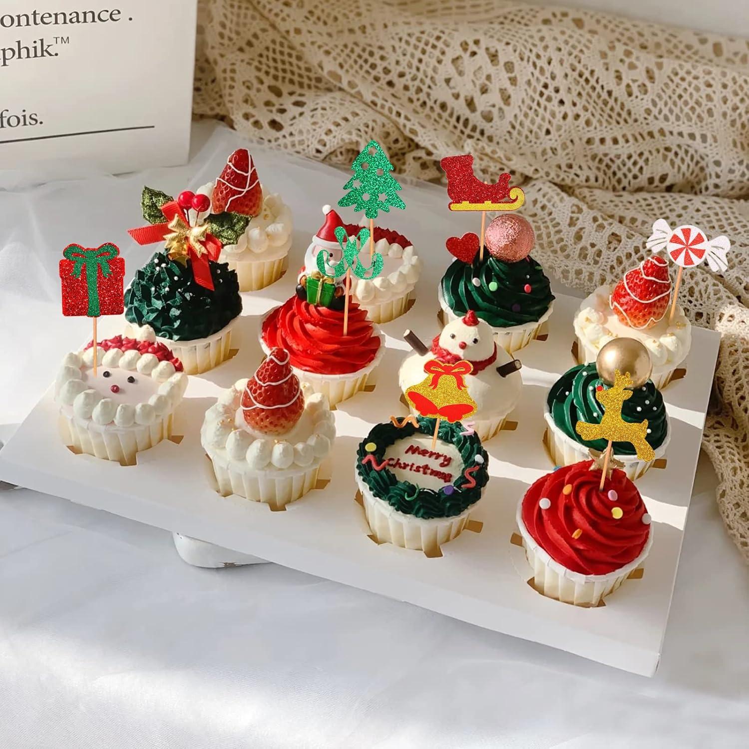 Weihnachten Tortendeko Cupcake Topper Set 15 Stück für Party, Geburtstag, Kuchen