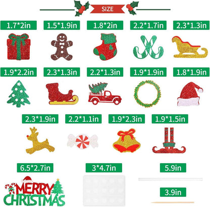 Weihnachts Cupcake Topper Set | 15-teilig Glitzernde Deko für Kuchen