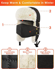 ERKOON Trooper Trappermütze Winter Ohrenklappe Schwarz 50,8