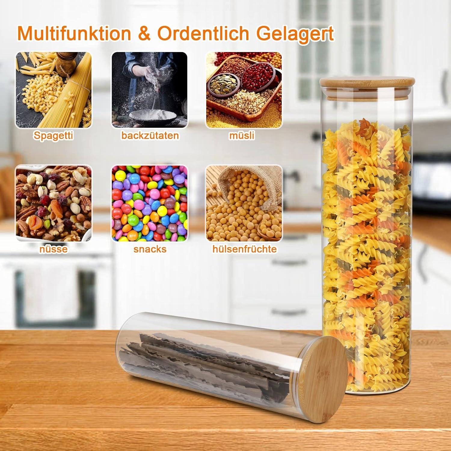Vorratsdosen Glas 2er Set Bambusdeckel 1500ML Luftdicht Spülmaschinenfest