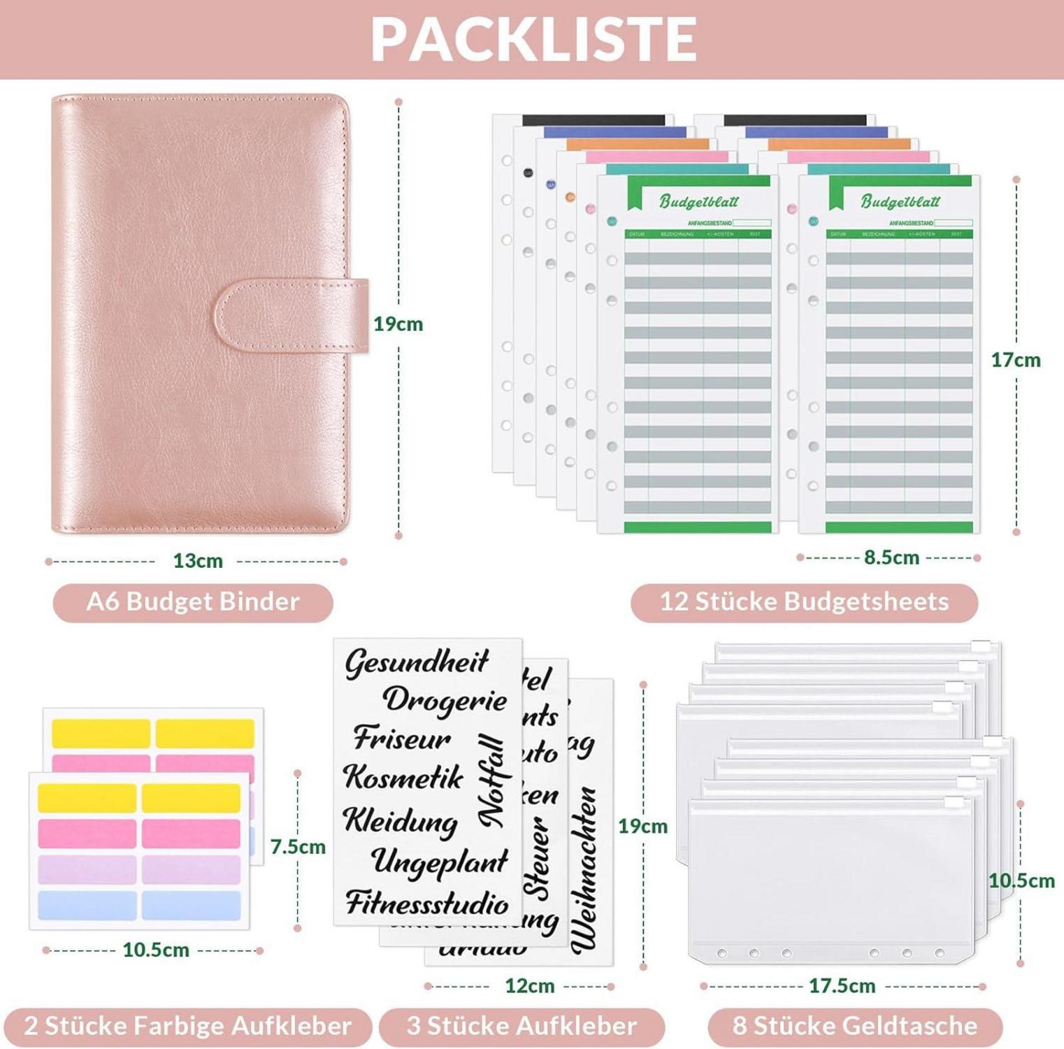 A6 Budget Binder Organizer mit Geldumschläge und 12