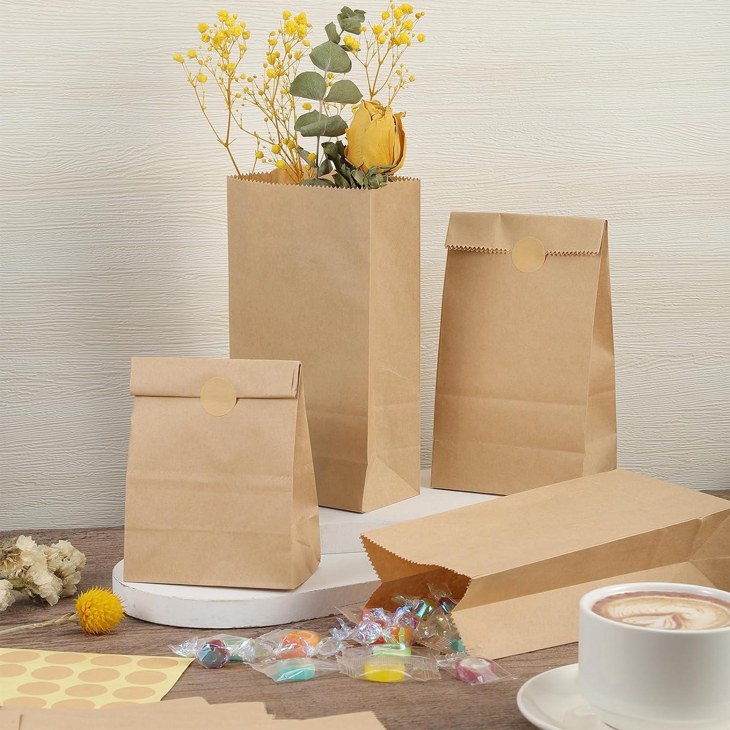 50 Stück Kleine Papiertüten Braun mit Aufkleber 9x18x5.5 cm - Hochzeit Party DIY