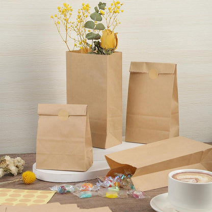 50 Stück Kleine Papiertüten Braun mit Aufkleber 9x18x5.5 cm - Hochzeit Party DIY