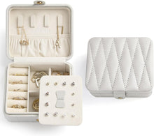 Schmuckkästchen Reiseschmuckschatulle Diamant gestepptes Leder Grau