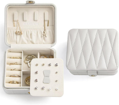 Schmuckkästchen Reiseschmuckschatulle Diamant gestepptes Leder Grau