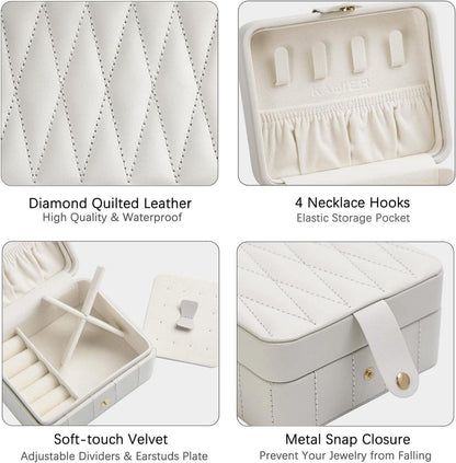 Schmuckkästchen Reiseschmuckschatulle Diamant gestepptes Leder Grau