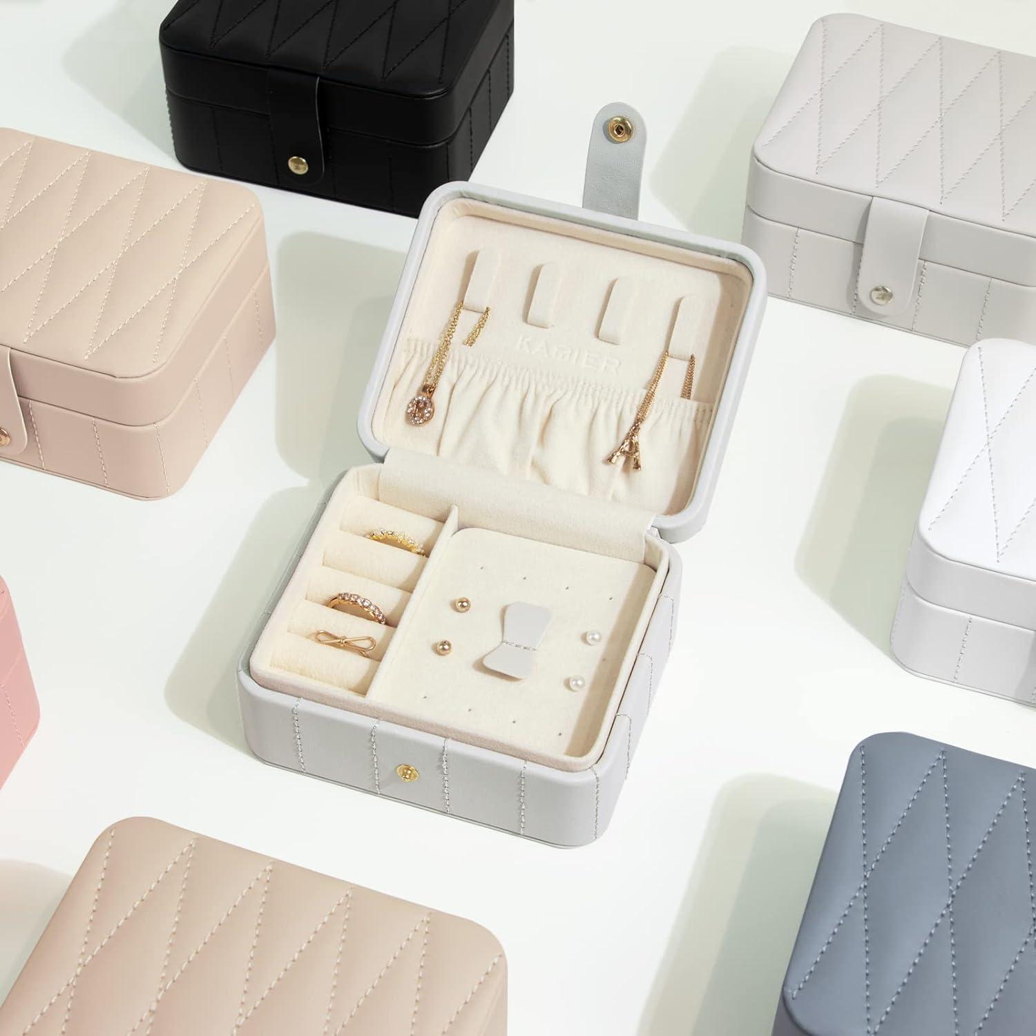 Kleine Reise Schmuckkästchen Diamant gestepptes Leder, Grau