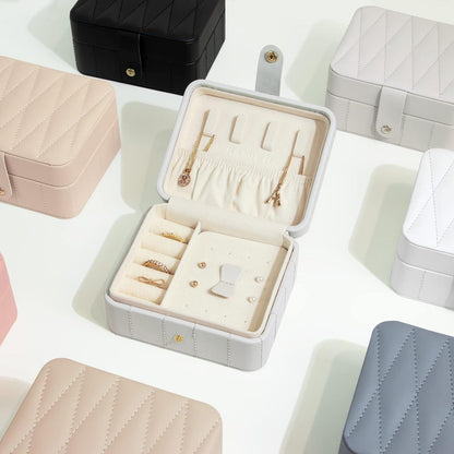 Kleine Reise Schmuckkästchen Diamant gestepptes Leder, Grau