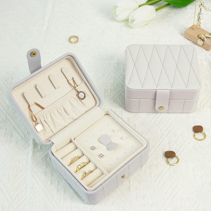 Reise Schmuckkästchen Damen Schmuckschatulle Klein Diamant Leder Grau