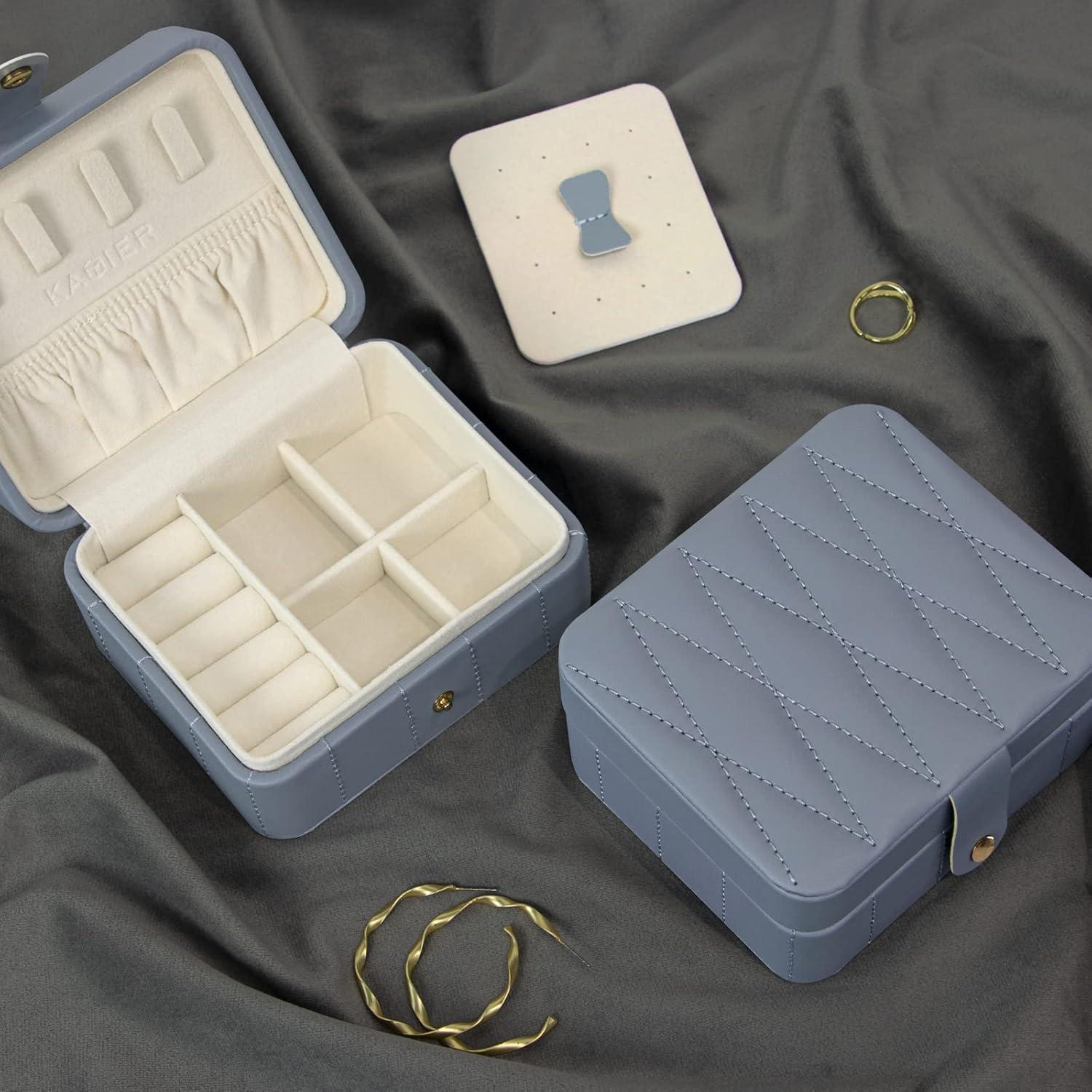 KAMIER Diamant gestepptes Leder Schmuckbox Blaugrau - Reise