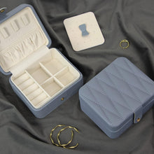 KAMIER Diamant gestepptes Leder Schmuckbox Blaugrau - Reise