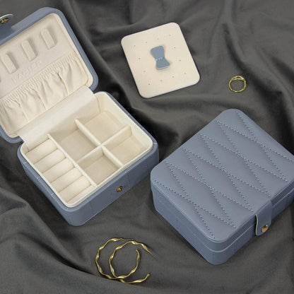 KAMIER Diamant gestepptes Leder Schmuckbox Blaugrau - Reise
