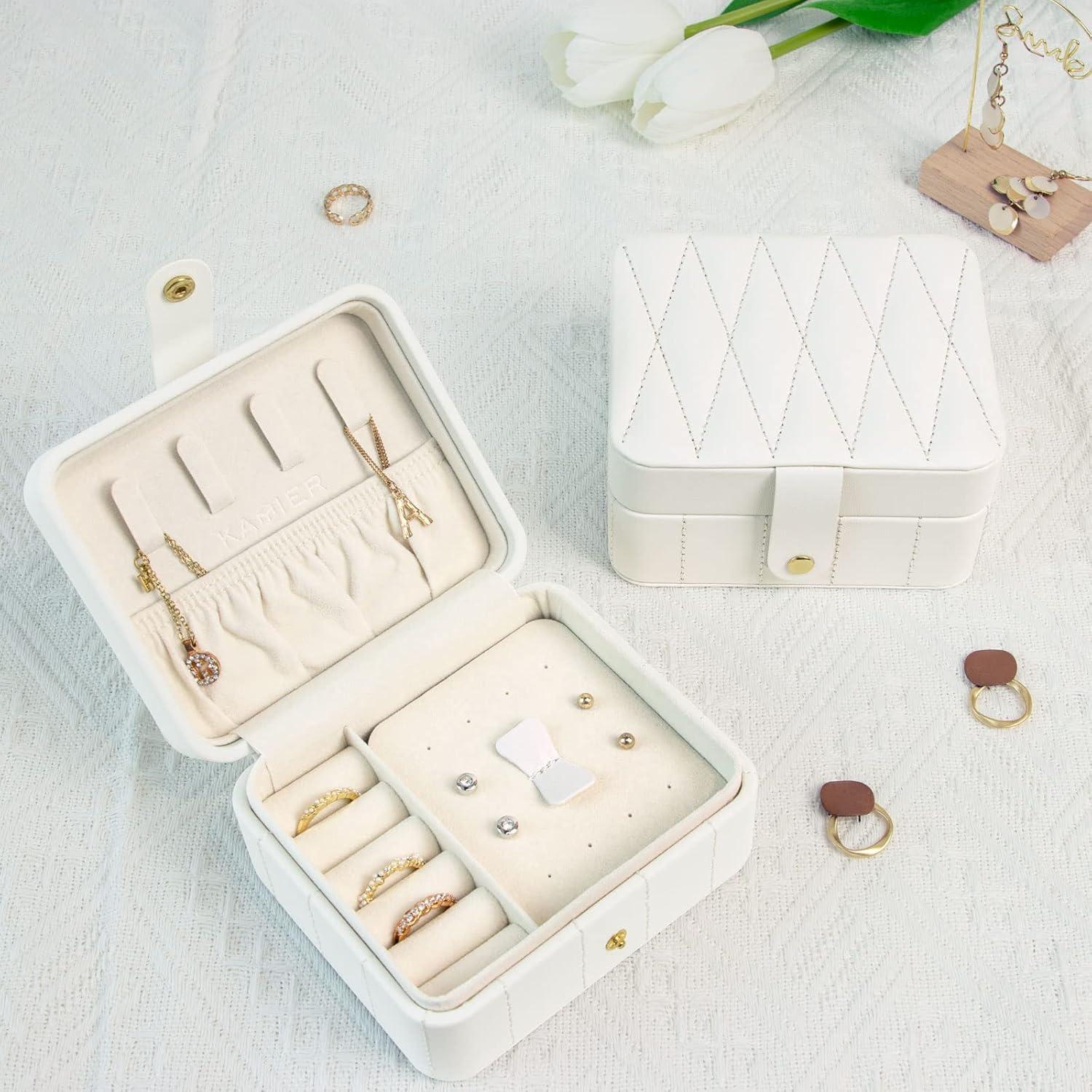 KAMIER Schmuckkästchen Reise Schmuckschatulle Diamant gestepptes Leder