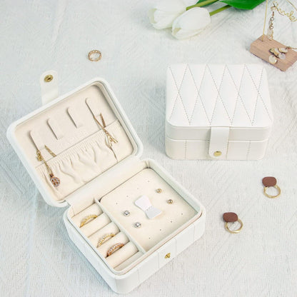 KAMIER Schmuckkästchen Reise Schmuckschatulle Diamant gestepptes Leder