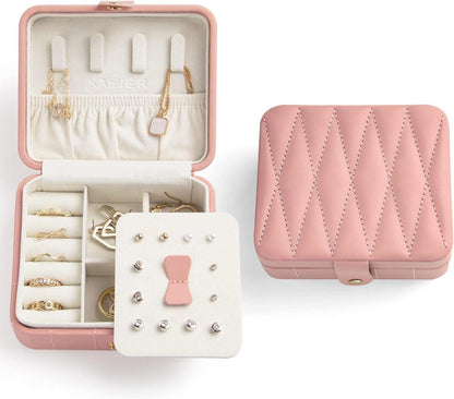 Kleine Reise Schmuckschatulle Diamant gestepptes Leder in Rosa