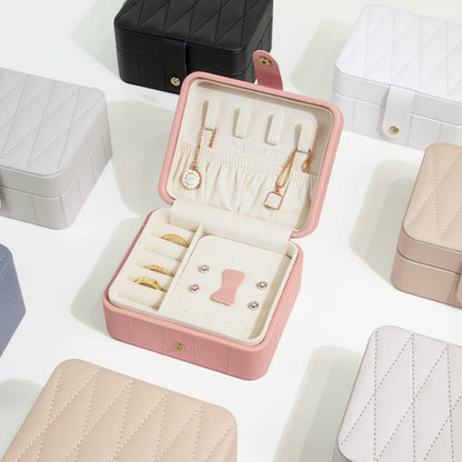 Kleine Schmuckkästchen Reise Schmuckschatulle gestepptes Leder Rosa