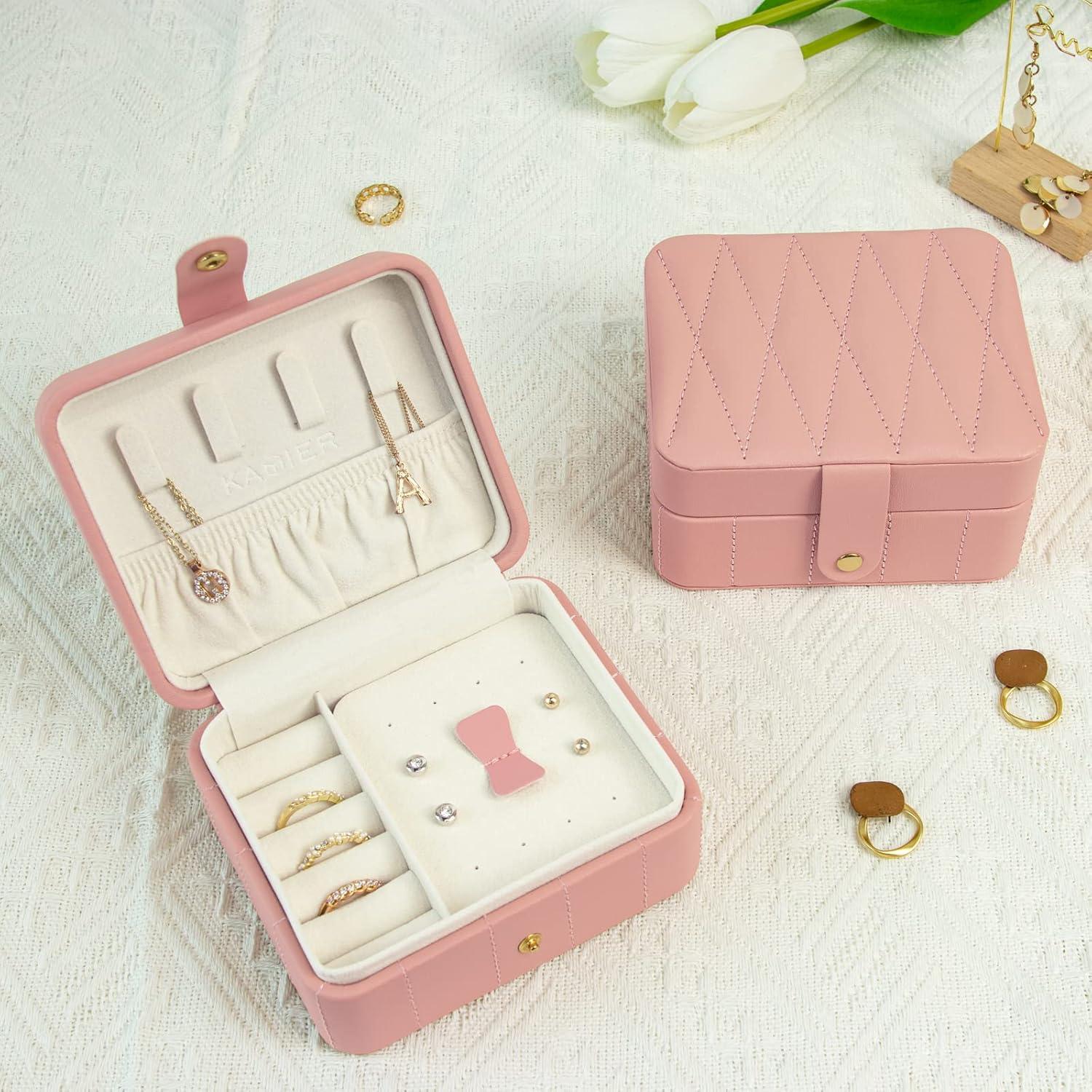Kleine Rosa Schmuckbox Reise Schmuckschatulle Damen Diamant Leder