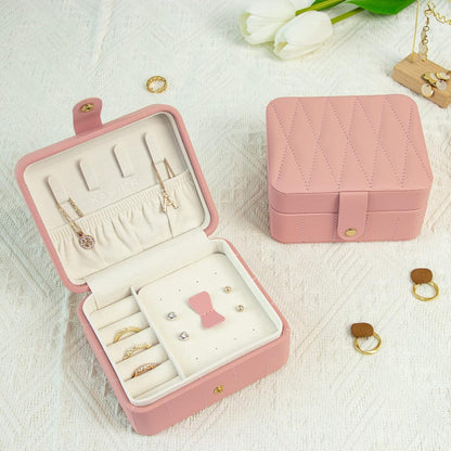 Kleine Rosa Schmuckbox Reise Schmuckschatulle Damen Diamant Leder