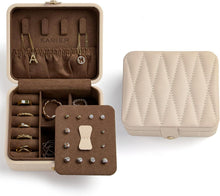 Kleine Reise Schmuckschatulle Diamant gestepptes Leder Beige