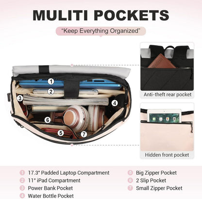 Damen Rucksack 17 Zoll Laptop Schulrucksack Mädchen Teenager