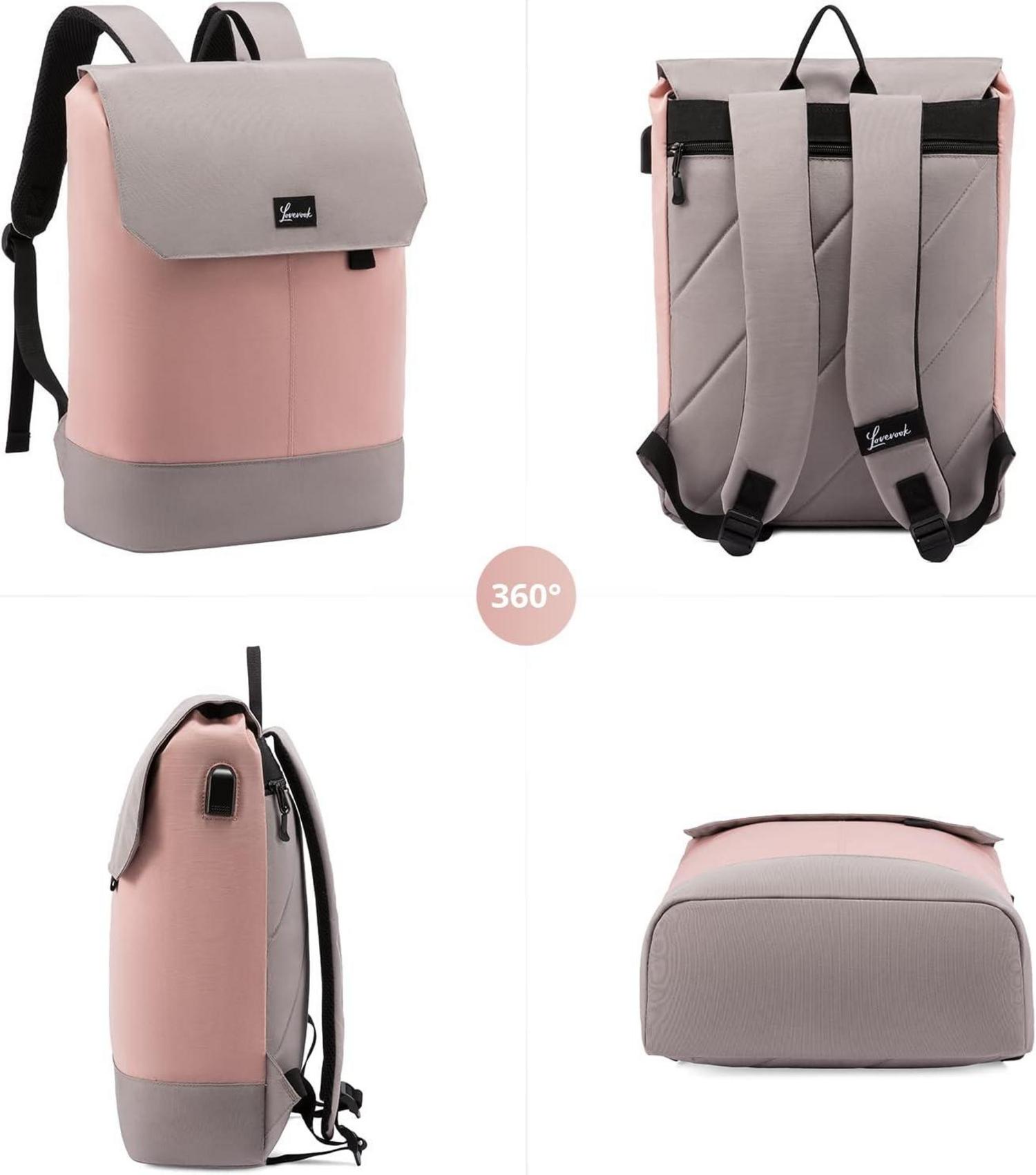 Schulrucksack Mädchen Wasserdicht Laptopfach 15,6 Zoll Diebstahlsicherung Rosa
