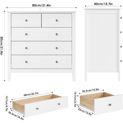Weiße Kommode mit 5 Schubladen – Schlafzimmer Sideboard 80x40x80cm