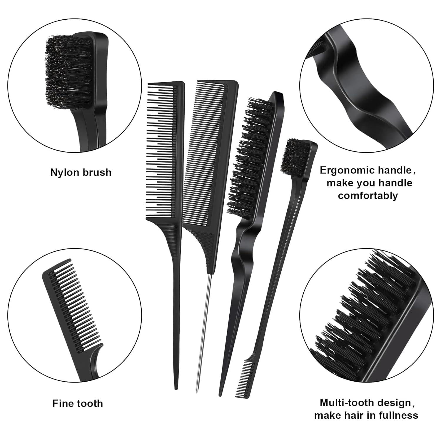 8er Set Toupier Bürste Haarkamm Kamm Borsten Haarbürste Pflege Rattenschwanz für Frauen Kinder