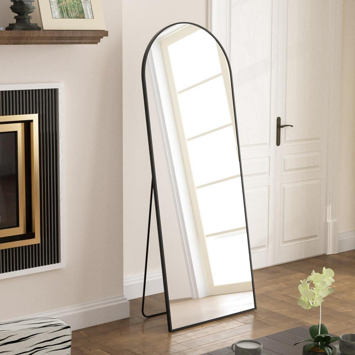 Gewölbter Standspiegel Schwarz 161cm – Vollständig & Elegant