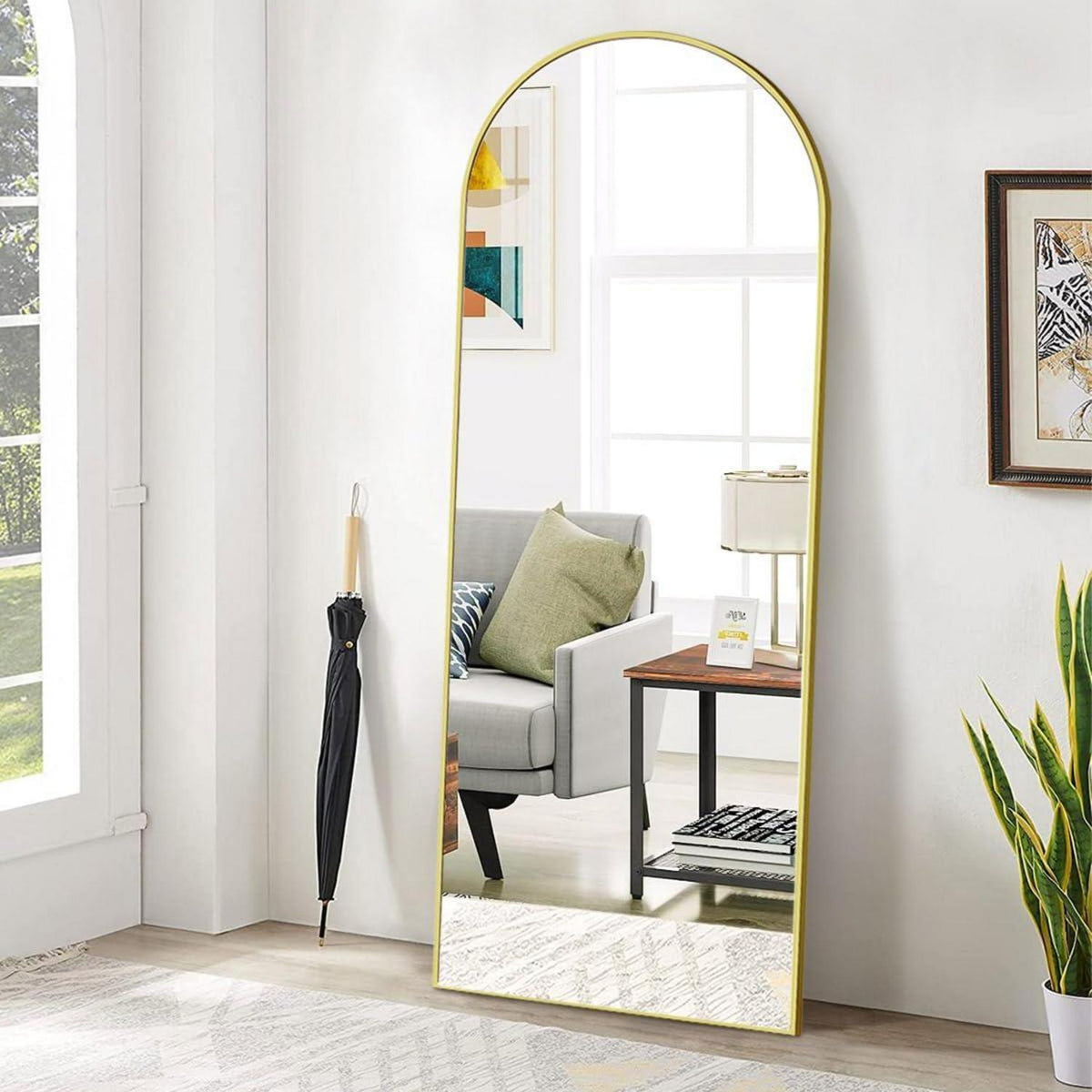 Gewölbter Standspiegel Gold 161 x 52 cm – Ganzkörper Spiegel