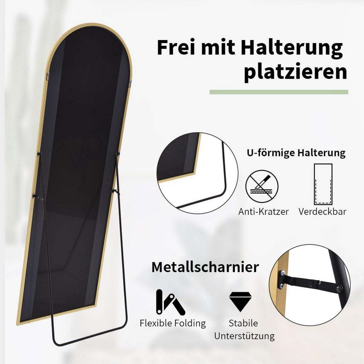 Gewölbter Standspiegel Gold 161 x 52 cm – Ganzkörper Spiegel