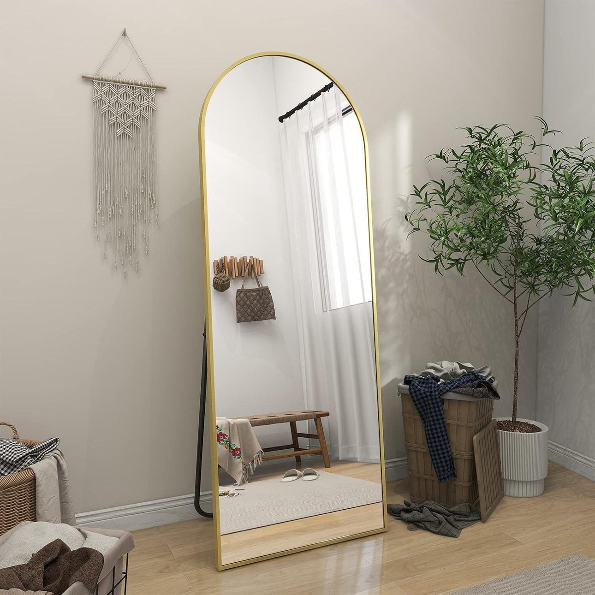 Gewölbter Standspiegel Gold 161 x 52 cm – Ganzkörper Spiegel