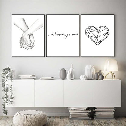 Trayosin 3-teiliges Poster Set Hand in Hand Liebe Schwarz Weiß Bilder 20x30cm