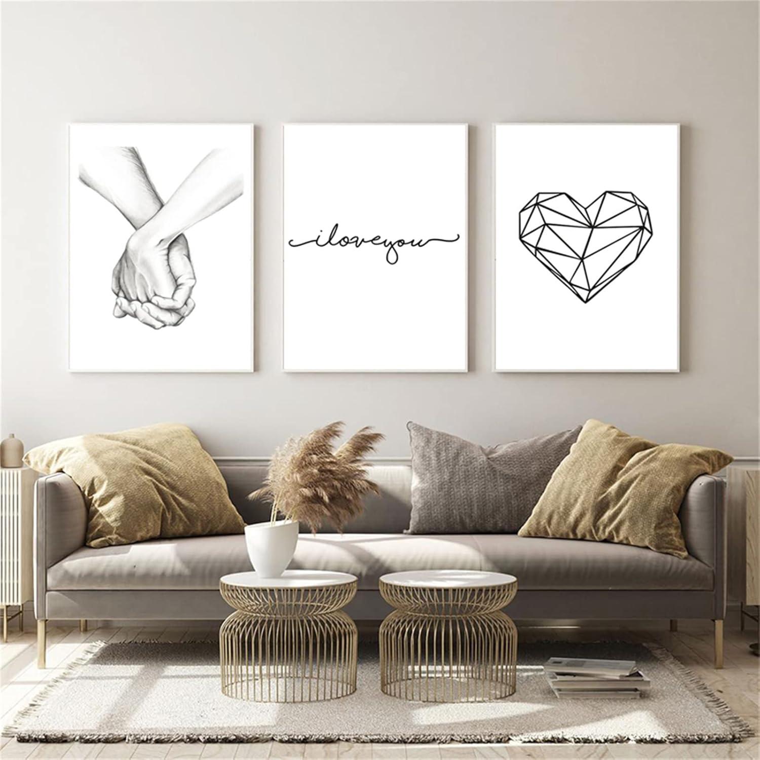 Premium Schwarz Weiß Love Poster Set Hand in Hand Modern 20x30cm