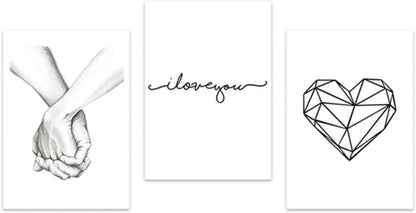 Premium Schwarz Weiß Love Poster Set Hand in Hand Modern 20x30cm