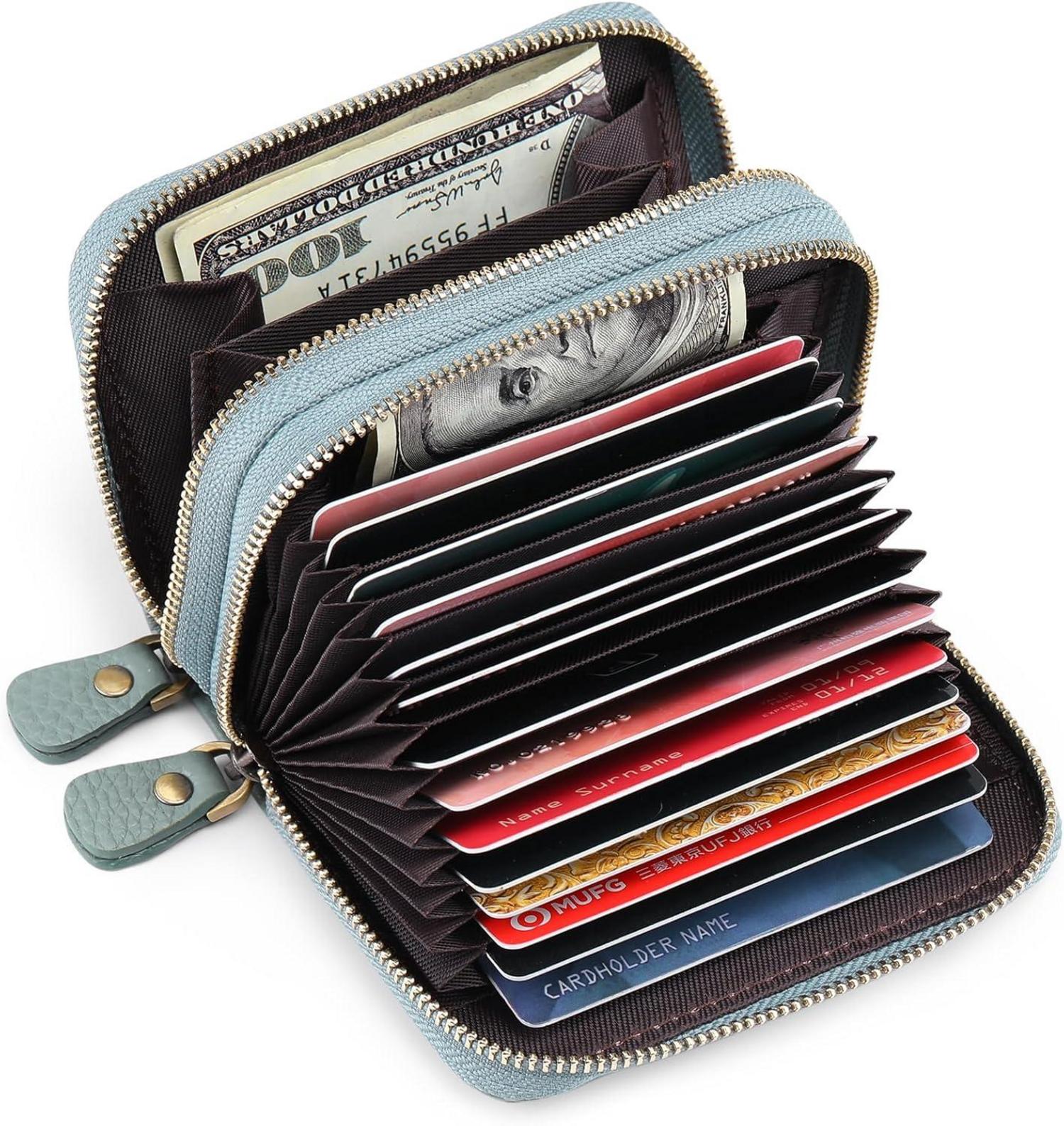 Leder Damen Geldbörse RFID Mini Portemonnaie Zipper Kartenhalter Blau