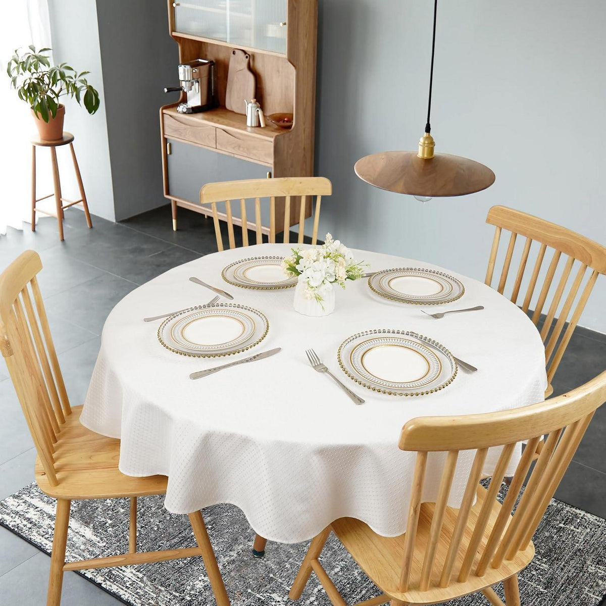 Runde Tischdecke 150 cm – Weiß, Knitterfrei & Wasserabweisend