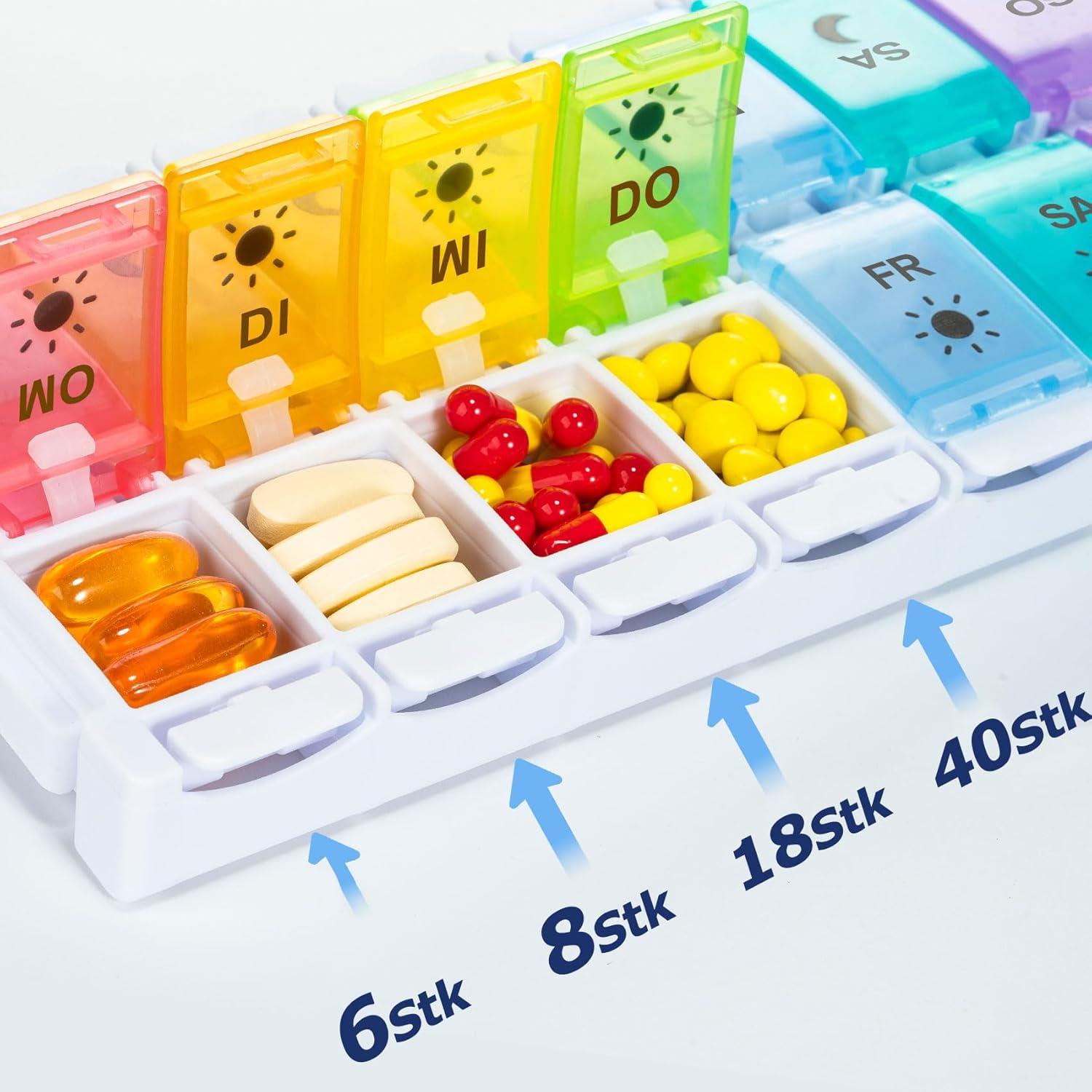 Wöchentliche Tablettenbox für Medikamente 14 Fächer Tabletten