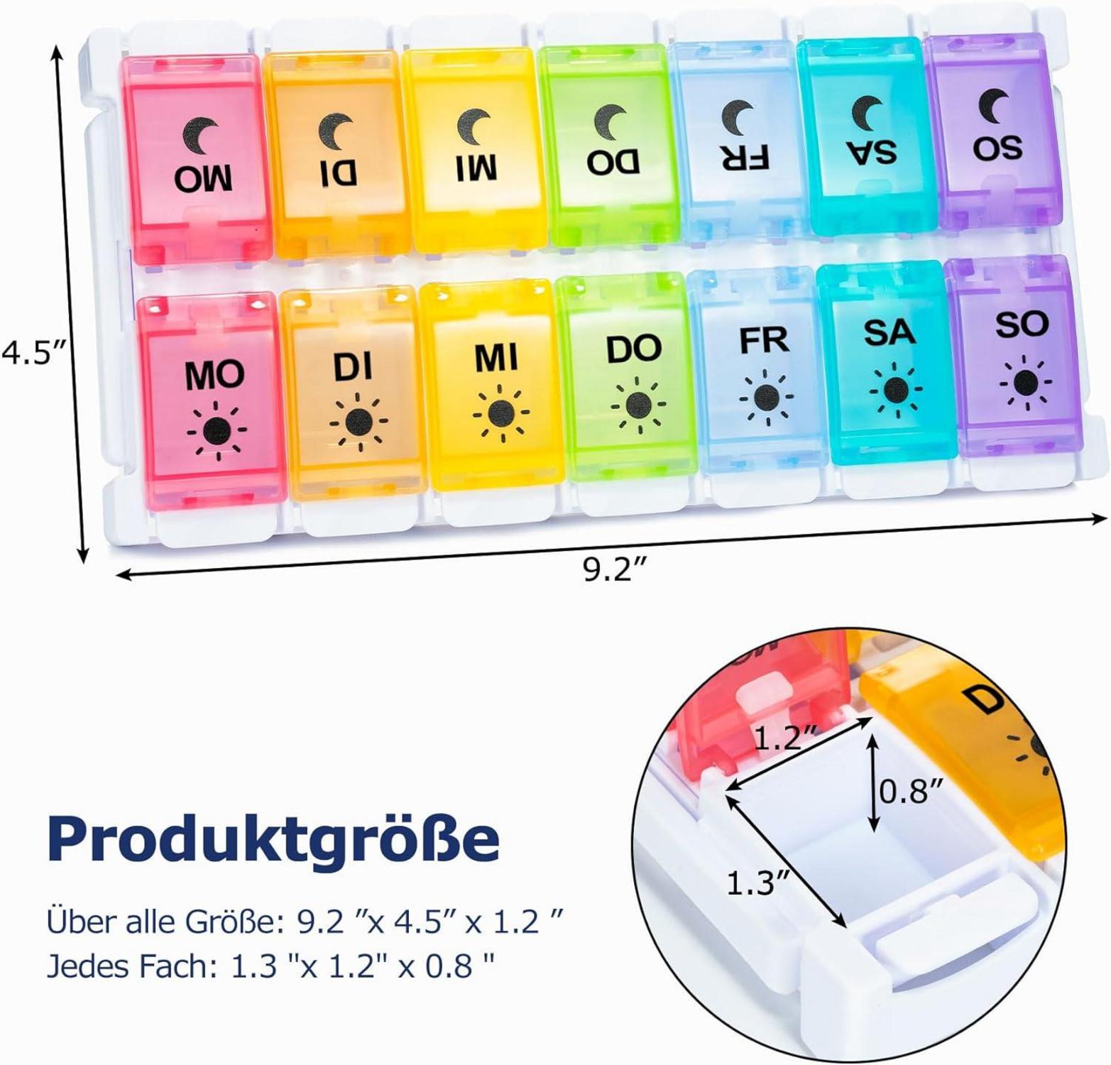 Tablettenbox 7 Tage Pillendose Medikamentenbox 14 Fächer Transparent