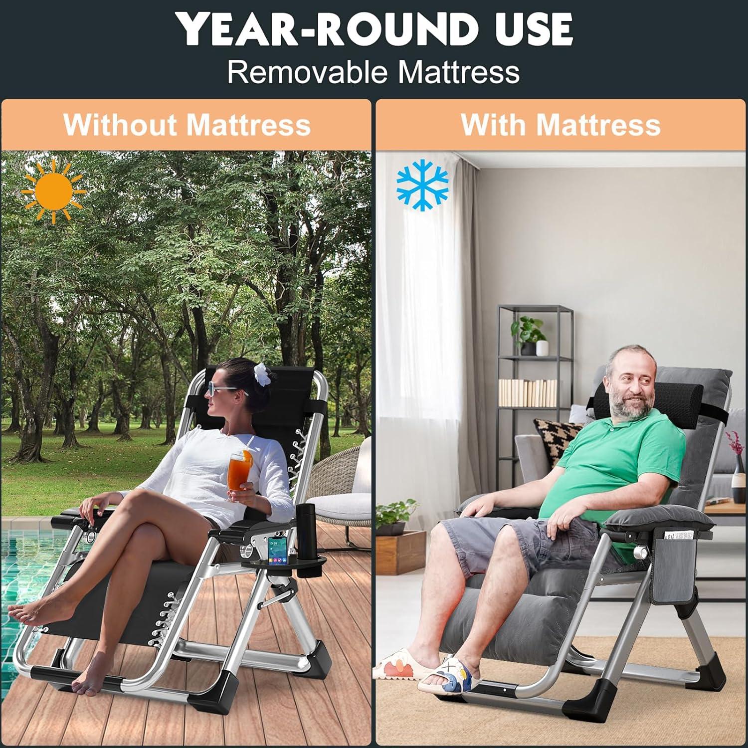 Zero Gravity Liegestuhl Gartenliege klappbar 200kg Traglast Polster Seitentasche