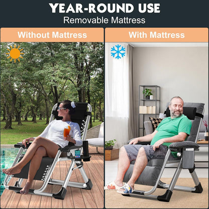 Zero Gravity Liegestuhl Gartenliege klappbar 200kg Traglast Polster Seitentasche
