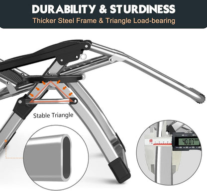 Zero Gravity Liegestuhl klappbar mit Polster und Seitentasche Grau