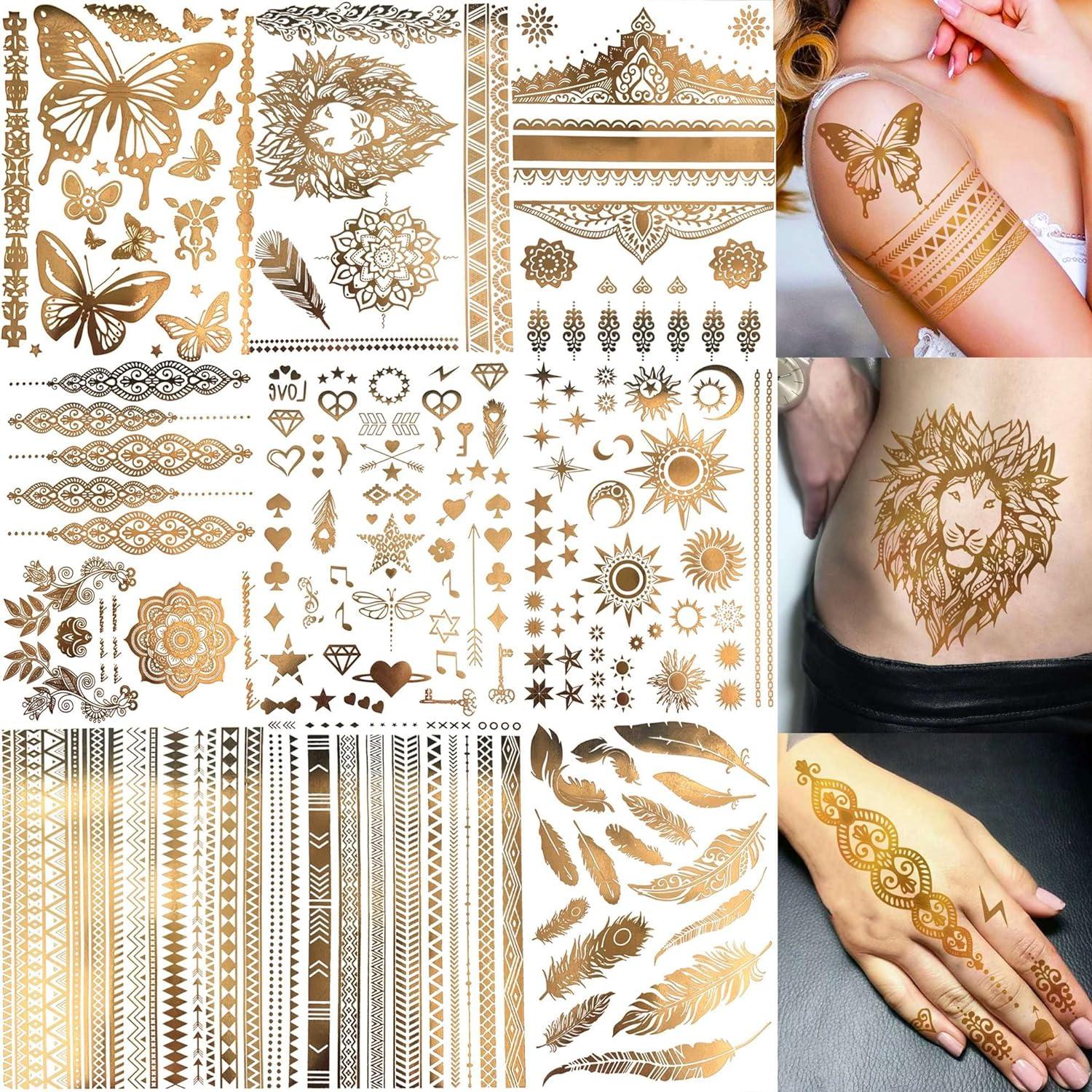 Goldene Glitzer Tattoos 110+ Flash Aufkleben Damen Mädchen Accessoires