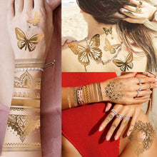 Gold Temporäre Tattoos Set Glitzer Damen Metallic Festival