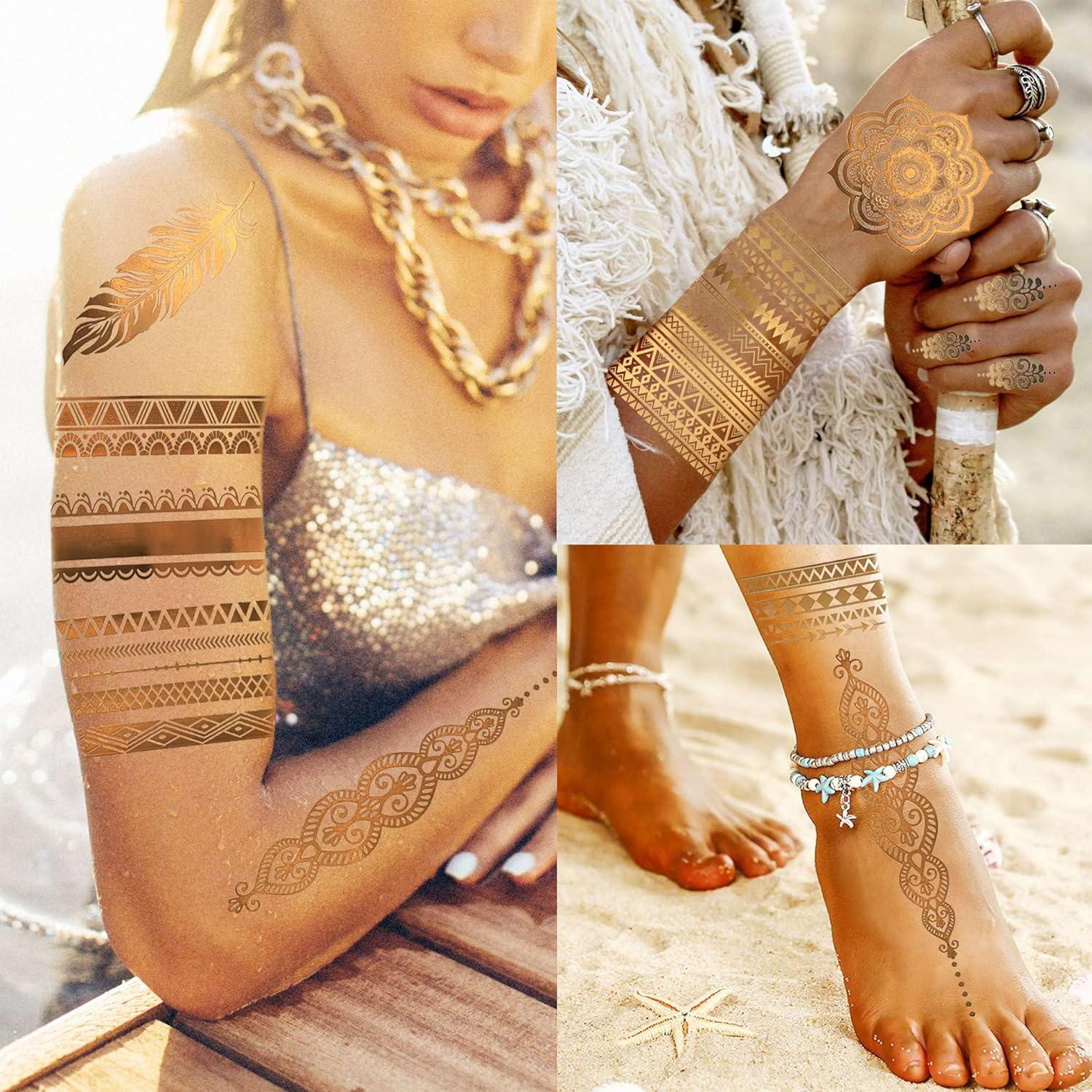 Goldene Flash Tattoos 9er Set 110+ Designs Glitzer Metallic Haut Aufklebetattoos Erwachsene