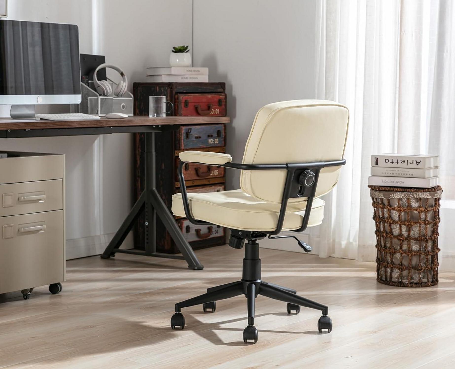 Ergonomischer Bürostuhl Drehstuhl PU Leder Weiß Verstellbar