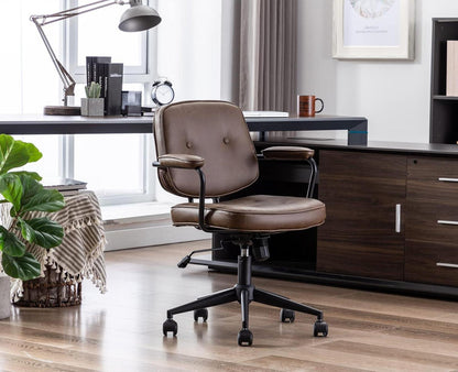 Ergonomischer Bürostuhl PU Leder Braun Drehstuhl verstellbar