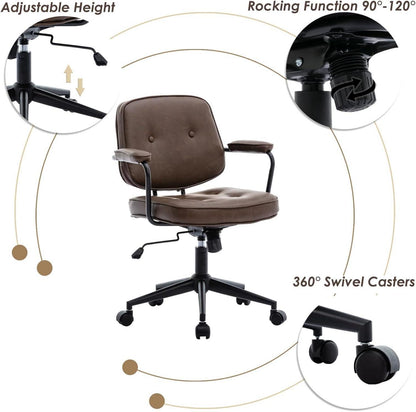 Ergonomischer Bürostuhl PU Leder Drehstuhl Verstellbar Modern Braun