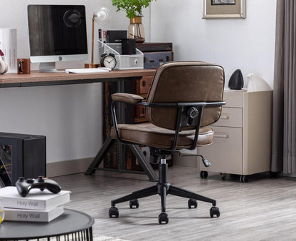 Ergonomischer Bürostuhl PU Leder Drehstuhl Verstellbar Braun