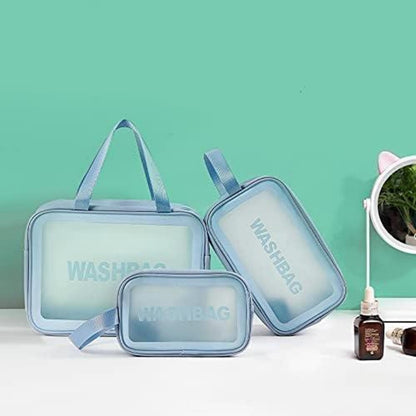 Kosmetiktasche Transparent 3er set Wasserdicht Reise Blau