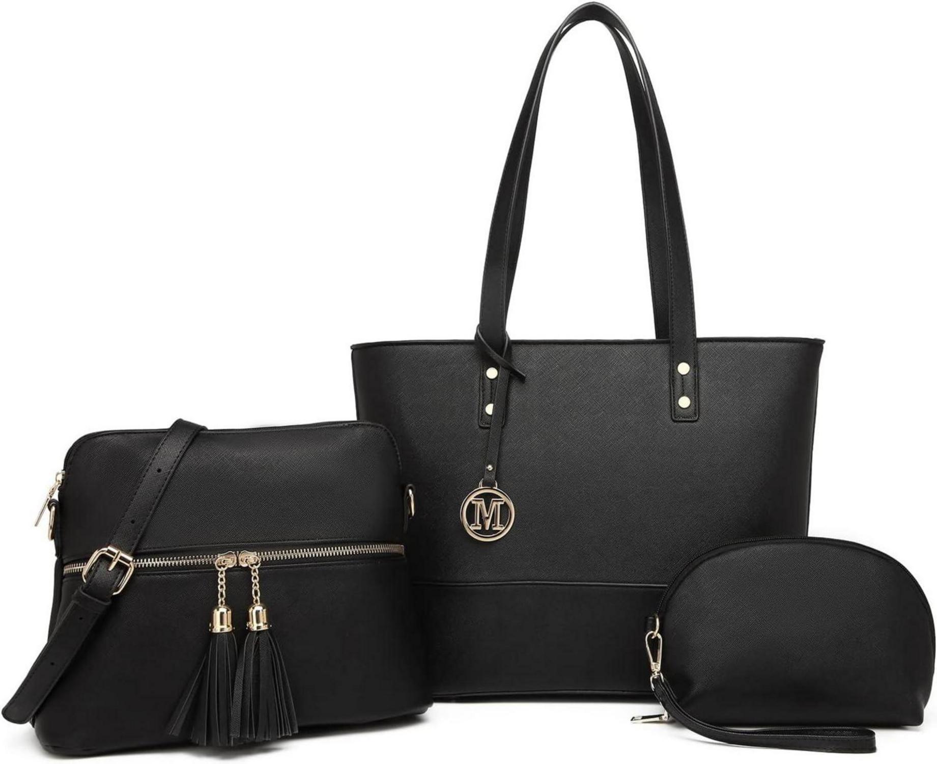 Schwarze Schultertasche Damen Set Quaste groß Crossbody Vintage
